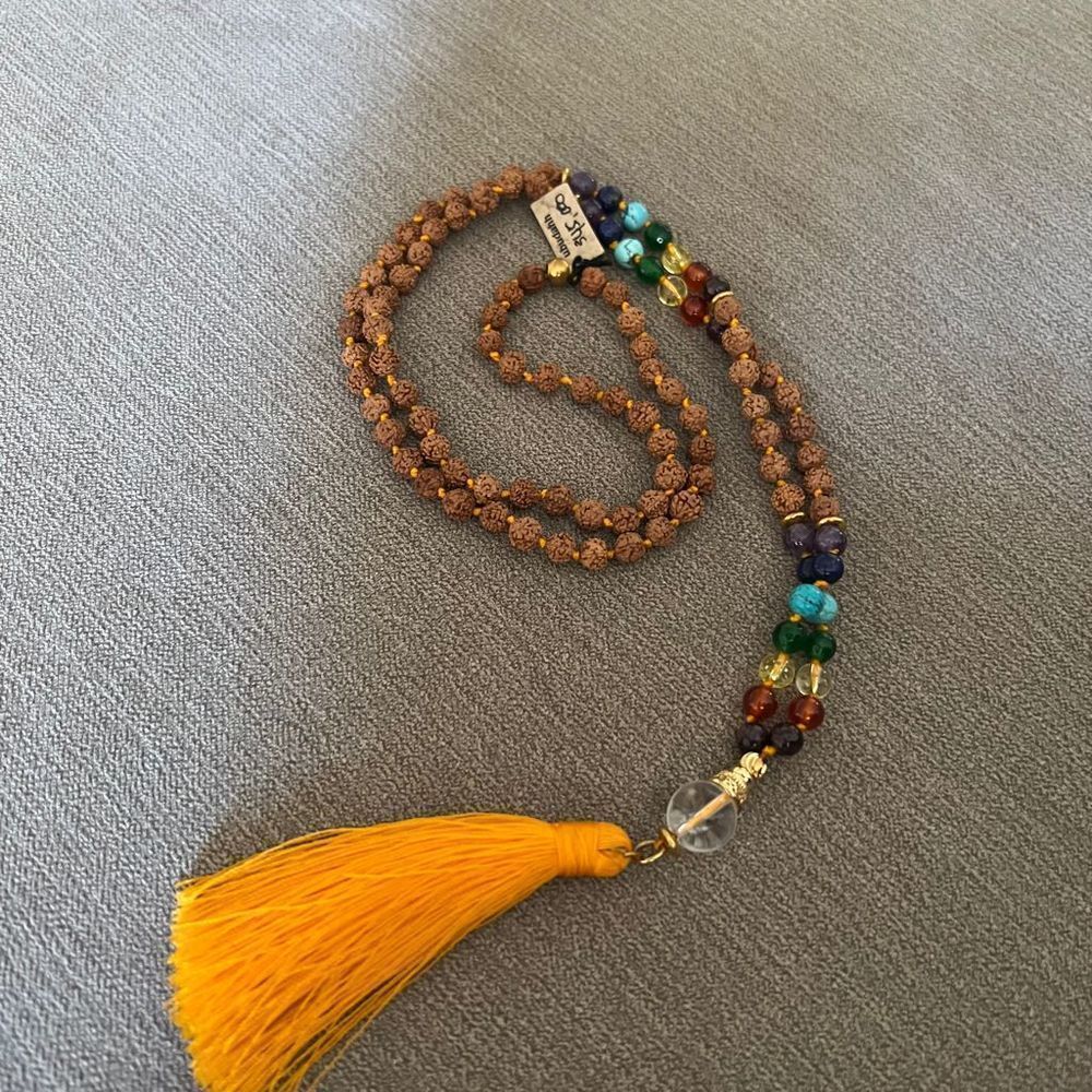 Chakra Mala 109 Bead Prayer Necklace With Rudraksha Beads & Semi Precious Stones